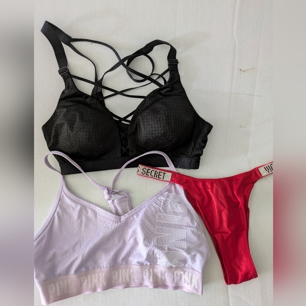 Victoria's Secret Black Bra And Purple Bra. Red Panties. - Picture 1 of 9
